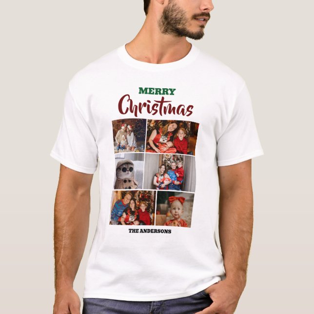 Camiseta Foto da família de Natal moderna do Elegant Script (Frente)