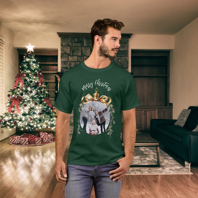 Camiseta Foto da família de ouro verde de Natal (Criador carregado)