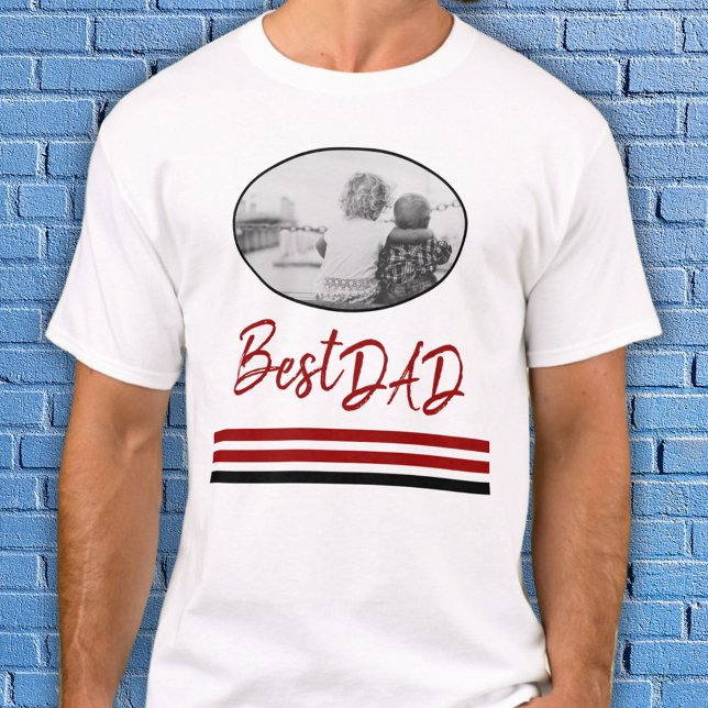 Camiseta Foto da família Red Modern Script do Melhor Pai (Criador carregado)