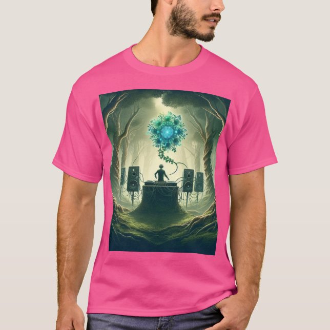 Camiseta Foto de Abstrato de DJ em Floresta Mística (Frente)