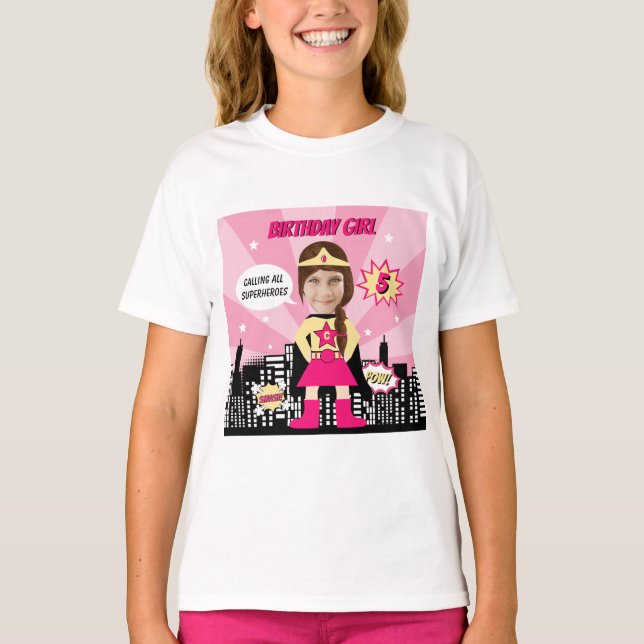 Camiseta Foto de aniversário da Super-Herói de Estilo de Li (Frente)