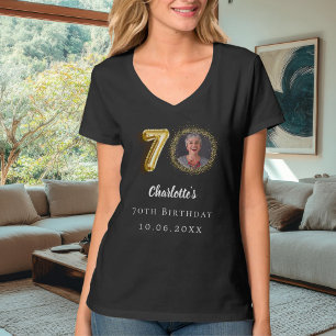 Camiseta foto de aniversário de 70 anos em preto e dourado