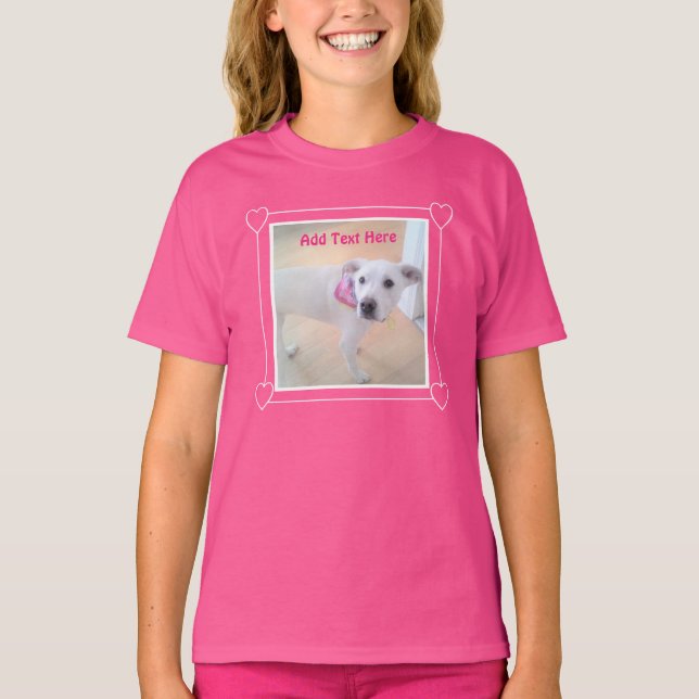 Camiseta Foto de Cachorro Branco Bonito, Cachorro Rosa (Frente)