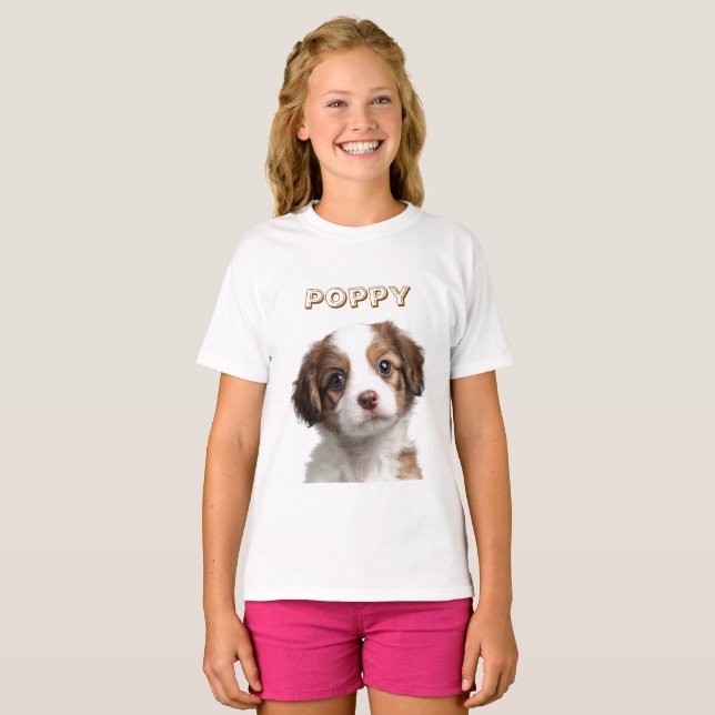 Camiseta Foto de Cachorro Personalizada e Nome Kids T-Shirt (Frente Completa)