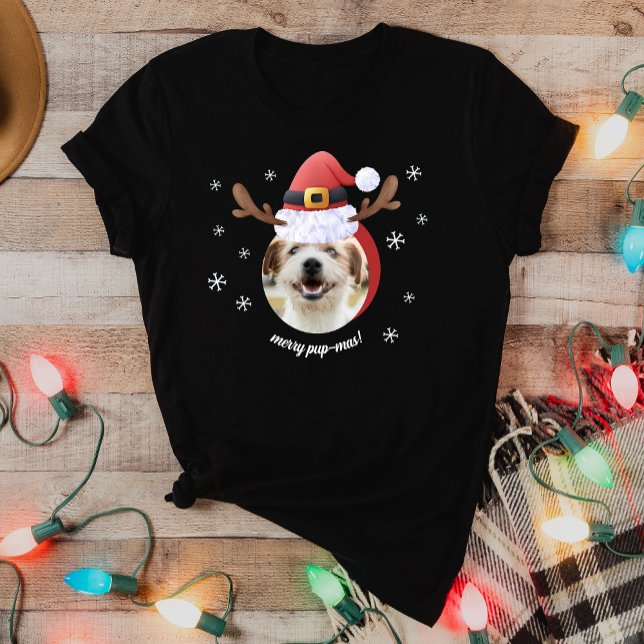 Camiseta Foto de cão com Papais noeis Reindeer Antler Hábit (Criador carregado)