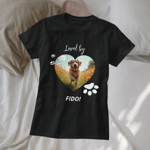 Camiseta Foto de cão coração adoro patas brancas pretas