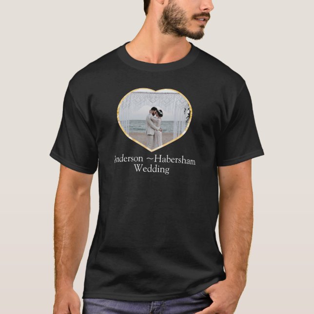 Camiseta Foto de casamento coração noiva noivo nome família (Frente)
