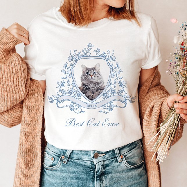 Camiseta Foto de Cat em um Crest Chinoiserie | Melhor Gato  (Criador carregado)