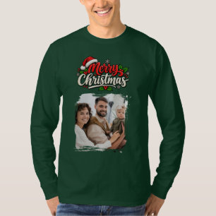 Camiseta foto de família verde no Natal