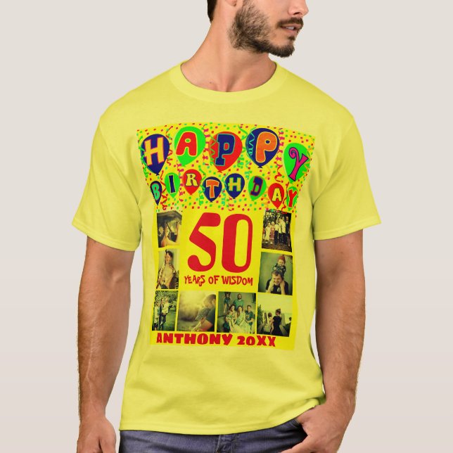 Camiseta Foto de feliz aniversário personalizada por ano (Frente)