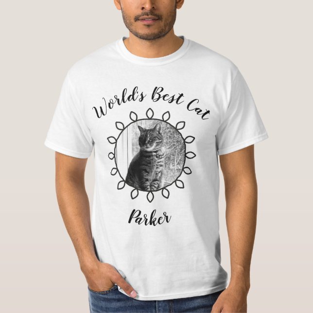 Camiseta Foto de gato bonito com quadro decorado e seu text (Frente)