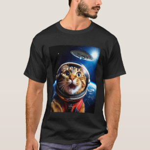 Camiseta Foto de Gato com UFO Galáxia do Espaço Sideral Div