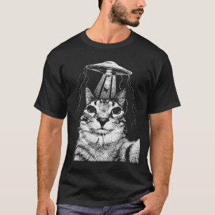 Camiseta Foto de gato ufo vintage amante de gatos engraçado