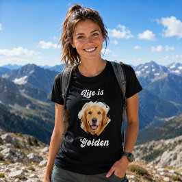 Camiseta Foto de Golden Retriever A Vida é Dourada Mulher N