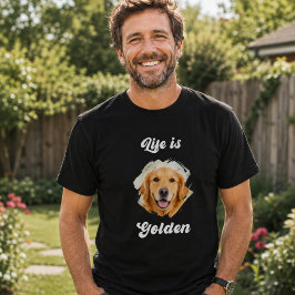 Camiseta Foto de Golden Retriever A Vida é Dourada Preta