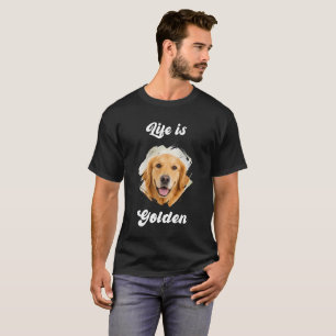 Camiseta Foto de Golden Retriever A Vida é Dourada Preta