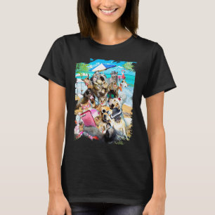 Camiseta Foto de Grupo na Praia Preguiça Pug Gato Lhama Cão