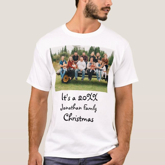 Camiseta Foto de Natal da Família Moderna Personalizada (Frente)
