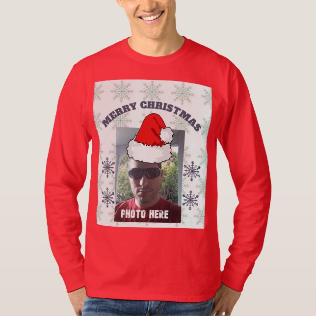 Camiseta Foto de Natal Merry Personalizada Substituir Neve (Frente)