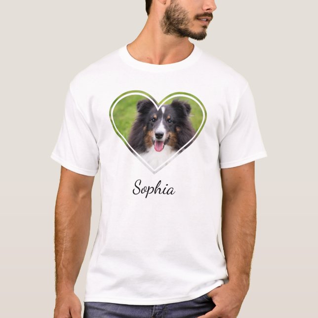Camiseta Foto De Pet De Forma Cardíaca Personalizada Com Um (Frente)