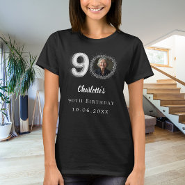 Camiseta foto de prata preta de 90 aniversário