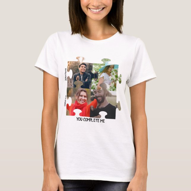 Camiseta Foto de quebra-cabeça personalizada Você me comple (Frente)