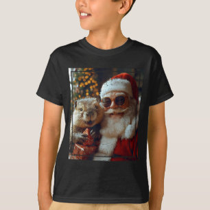 Camiseta Foto de Santa e Castor Divertida Roupa de Natal