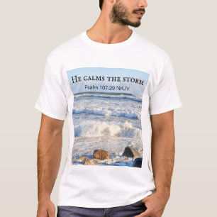 Camiseta Foto de Stormy Sea Ele Calma a Bíblia das Tempesta