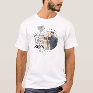 Camiseta Foto de tipografia de aniversário de neto e filho