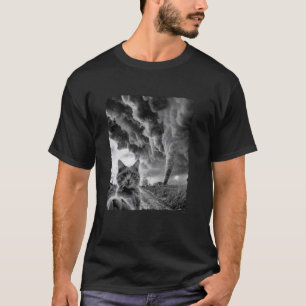 Camiseta Foto Divertida de Gato Selfie Tornado Tempestade V