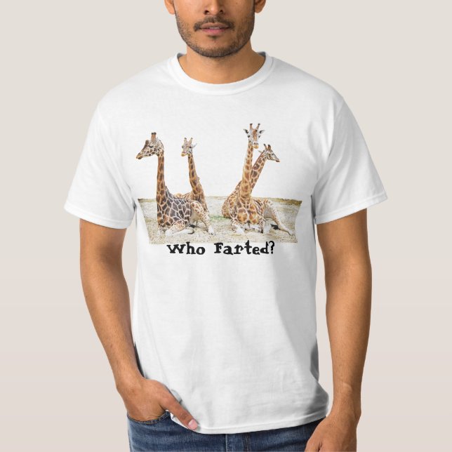 Camiseta Foto Divertida de Girafa -  Quem Foi que Peidou? Q (Frente)