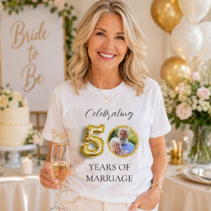 Camiseta foto do 50º aniversário de casamento em dourado