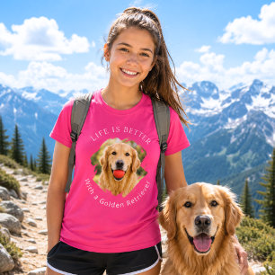 Camiseta Foto do Golden Retriever A Vida é Melhor menina ro