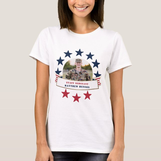 Camiseta Foto do Serviço Veterano Red White Blue T Shirt (Frente)