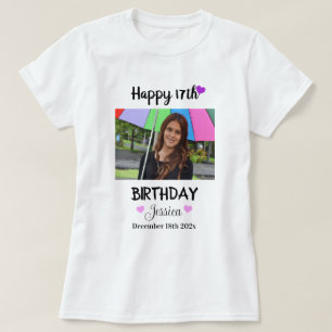 Camiseta Foto e nome personalizados Feliz 17º aniversário d