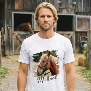 Camiseta Foto e Texto de Cavalo Personalizados Modernos e T