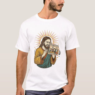 Camiseta Foto em Grupo com Jesus de Olhos Fechados sem Flat