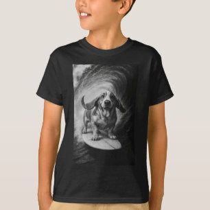 Camiseta Foto engraçada de cão de aposta de surfe em pranch