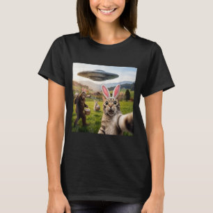 Camiseta Foto engraçada de gato com coelho de Páscoa Pé Gra