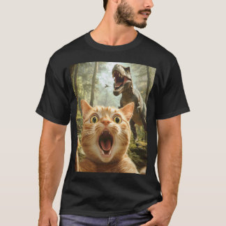 Camiseta Foto Engraçada de Gato com Dinossauro Trex Amante