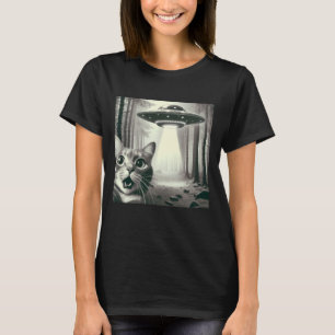 Camiseta Foto Engraçada de Gato com Gráfico de UFO Alien pa
