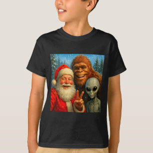 Camiseta Foto Engraçada de Gato com Papai Noel e Pé Grande