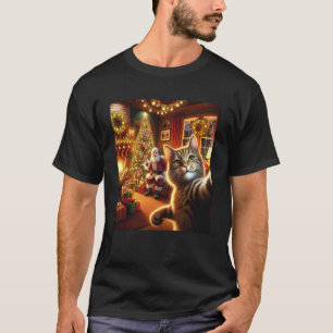 Camiseta Foto Engraçada de Gato com Papai Noel Meme de Nata