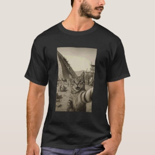 Camiseta Foto engraçada de gato na pirâmide nos tempos anti