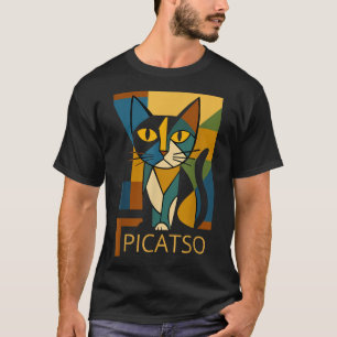 Camiseta Foto Engraçada de Gato Picatso - Estilo de Arte Cu