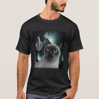 Camiseta Foto engraçada de Halloween de gato siamês com fan