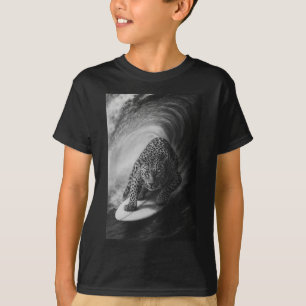 Camiseta Foto Engraçada de Leopardo Surfando na Prancha de
