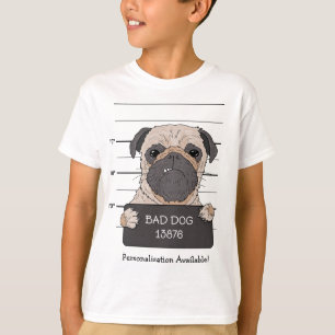 Camiseta Foto engraçada de Pug na ficha policial - Cartão d