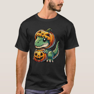 Camiseta Foto fofinha de dino T-Rex dinossauro de abóbora