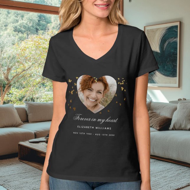 Camiseta Foto funerária memorial com coração dourado (Criador carregado)